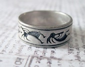 Southwestern Design Engraved Sterling Silver Vintage Band Ring Size 10.75