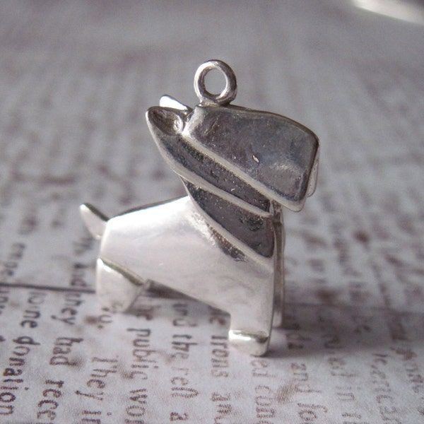 LAST ONE - Sterling Silver Origami Dog Charm Vintage Modern - Made in USA