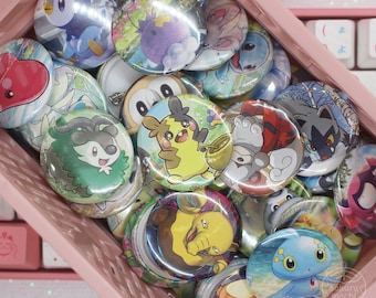 Poke Card Buttons | 1.25in Cute Video Game Pinback Button Badge | Kawaii Anime Lover Gift