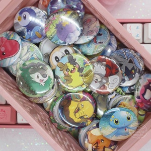 Poke Card Buttons | 1.25in Cute Video Game Pinback Button Badge | Kawaii Anime Lover Gift