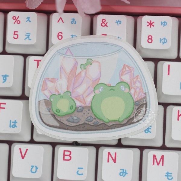 Frog Terrarium Sticker | Cute Froggy Sticker | Cute Crystal Terrarium Sticker | Kawaii Froggie Geo Decal | Laptop, Switch Decal