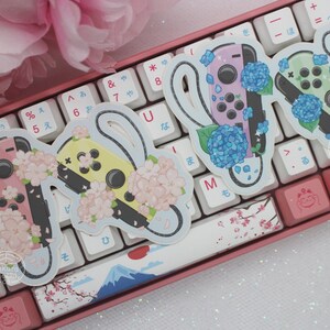 Floral Pastel Joycon Stickers | Kawaii Video Game Console Stickers | Laptop Switch Decals | Aesthetic Stickers | Cherry Blossom | Hydrangea