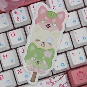 Adesivo carino Hanami Shiba Inu Dango / Adesivo kawaii per cani giapponesi / Adesivo kawaii Shiba Inu / Decalcomania per switch e laptop
