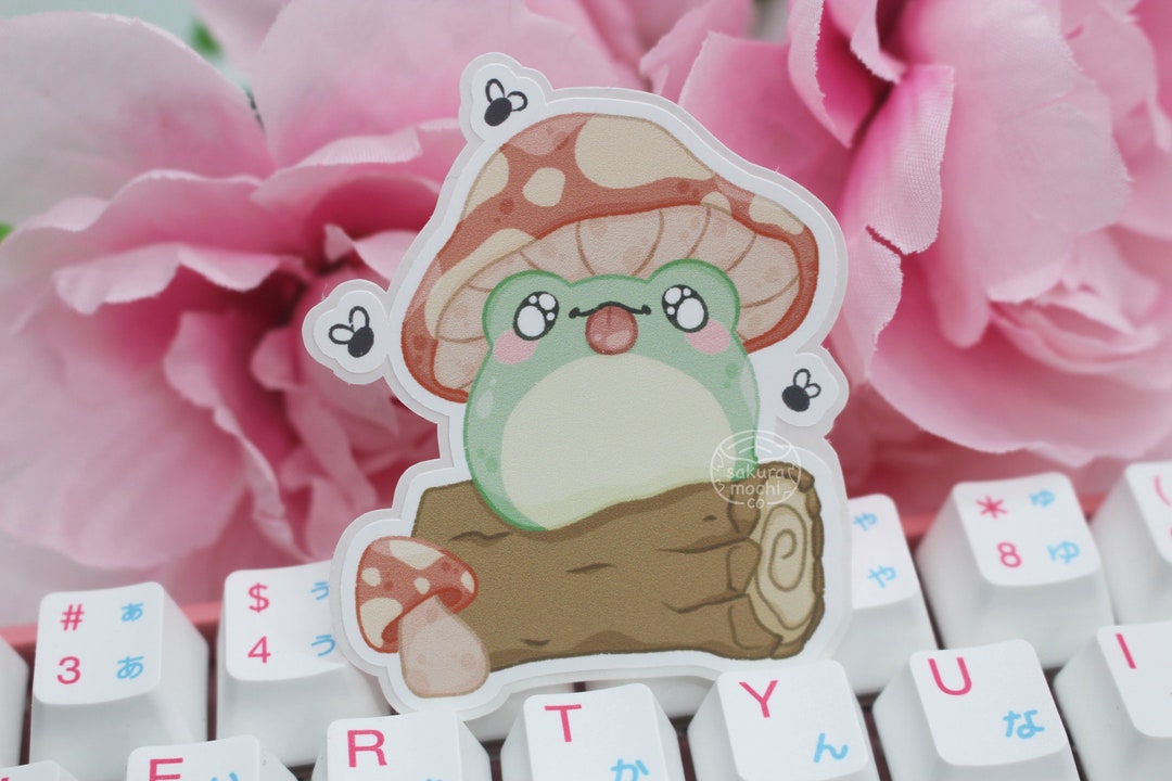 Frog With Mushroom Hat Sticker | Cute Cottagecore Froggy Sticker ...