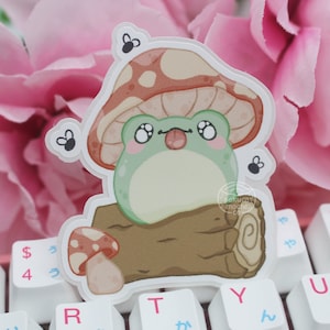 Frog with Mushroom Hat Sticker | Cute Cottagecore Froggy Sticker | Laptop, Switch Decal
