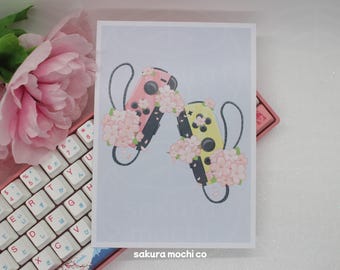 Blumenpastell Joycon Druck | Niedliche Schalter Kunstdruck | Kirschblüten | Kawaii Wand-Kunst-Druck-Dekor