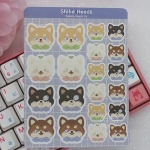 Shiba Inu Sticker Sheet | Kawaii Dog Weatherproof Stickers | Cute Planner, Bullet Journal Sticker Sheets