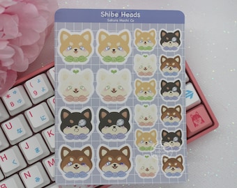 Arkusz naklejek Shiba Inu | Naklejki odporne na warunki atmosferyczne z psem Kawaii | Uroczy planer, arkusze naklejek do dziennika Bullet Journal