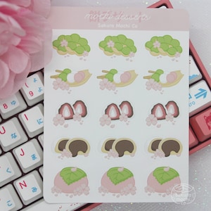 Hoja de pegatinas de postres mochi / Hoja de pegatinas de lindas comidas japonesas / Linda hoja de pegatinas de papelería para diario / Pegatinas Kawaii Bujo