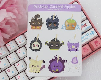 Cute Poke Caramel Apples Sticker Sheet | Cute Anime Video Game Stickers | Poke Inspired Stickers | Kawaii Sticker Sheet | Cute Stationery