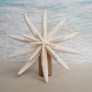 Starfish Tree Topper Rustic Coastal Nautical Beach Christmas Ornament Xmas Beach Tropical pick stem coast beachy tree top wood image 1