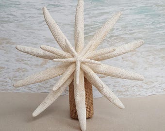 SALE! Starfish Tree Topper- 5-6", 7-8", 9-10" or 11-12" - Rustic Coastal Nautical Beach Christmas Ornament Xmas Beach Tropical pick stem