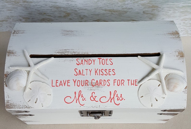 Starfish Sand Dollars Shells Money Box Cardbox Wishing Well Chest Cards Wedding Personalized in your choice of color Sandy Beach Card Box