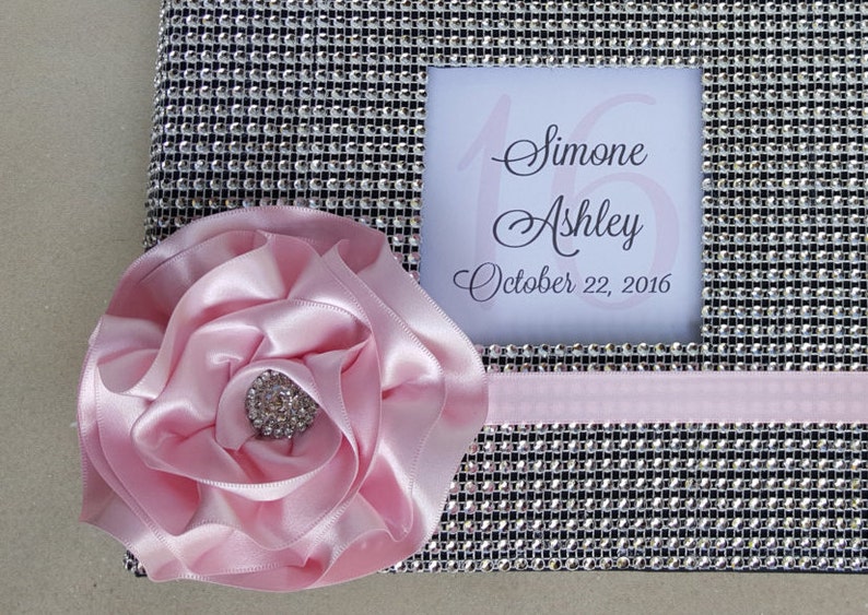 Bling Flower Guest Book Set Guestbook Champagne Pen Wedding, Shower, Birthday, Anniversary, Scrapbook, Etc - Rhinestone Crystal Diamond