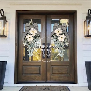 Magnolia & Lamb’s Ear Swag; Magnolia Swag; Teardrop Door Hanger Spring Summer Year Round Everyday Wreath farmhouse decor, double door wreath