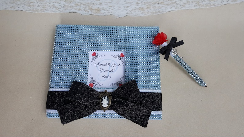 Wedding Birthday Party Alice Guest Book Set Sweet 16 Etc- Bling Fairytale Alice in Wonderland Guestbook Queen Hearts Disney
