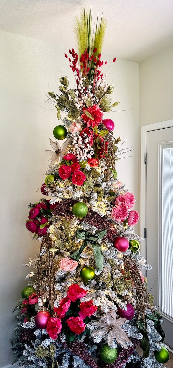 Whimsical Garden Christmas Tree Kit Pink Christmas Tree Tree Decorations Floral Christmas Tree Topper Christmas Ornaments Tree Kit Etsy