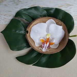 Tropical Ring Pillow - Coconut, Palm Leaf and Orchid - Ring Bearer Alternative Palm Wedding Hawaiian Palm Tree Coconuts Shell  Ringbearer