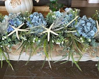 Hydrangea Beach Garland, Starfish Garland, Mantel Garland, Beach Decoration, Coastal, Beach Wedding Garland, Everyday Garland, sea starfish