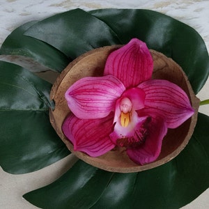 Tropical Ring Pillow - Coconut, Palm Leaf and Orchid - Ring Bearer Alternative Palm Wedding Hawaiian Palm Tree Coconuts Shell  Ringbearer