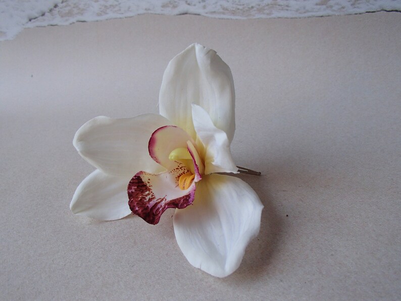 White Orchid Flower Hair Clip Hawaiian Beach Wedding Etsy