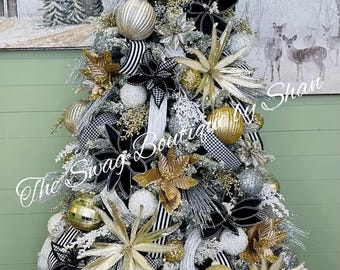 Tree Kit Gold, Black, White, Silver Christmas Kit -Bundle inc ornaments, picks, topper- decorate Xmas kit box decorations metallic glam