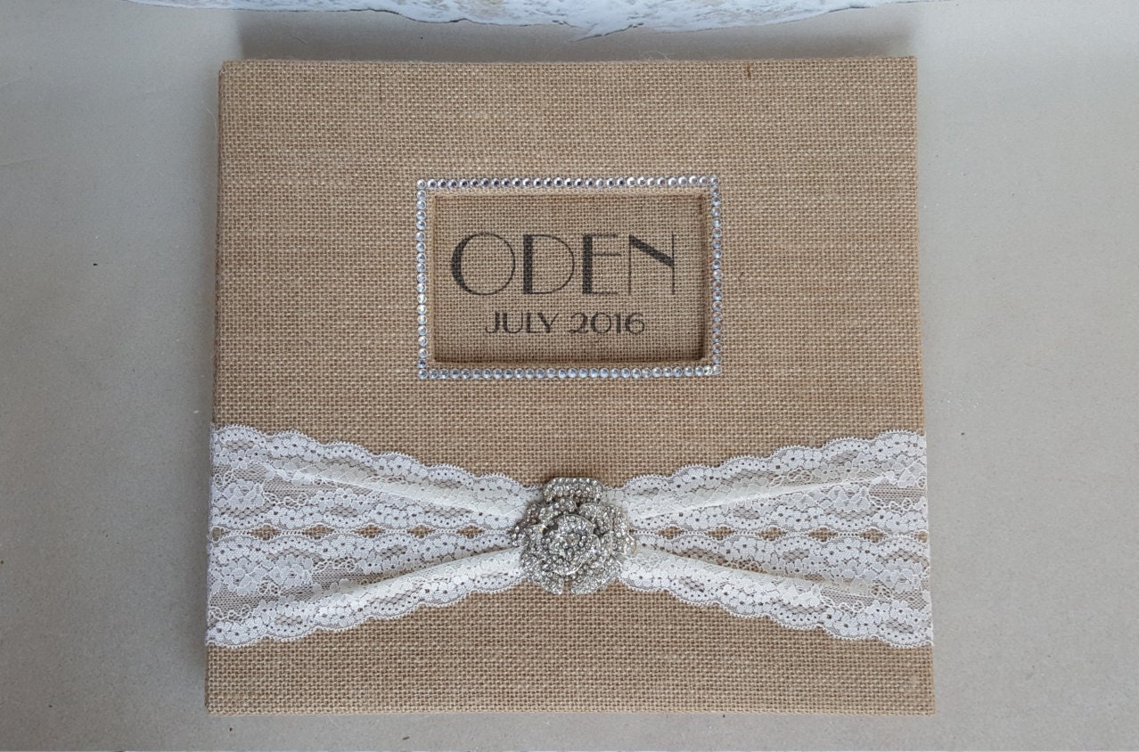 Rustic Scrapbook or Photo Album 12x12 Burlap Bling Wedding pictures gift Lace Rustic Scrapbook or Photo Album 12x12 Burlap Bling Wedding pictures gift Lace