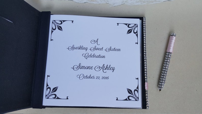 Bling Flower Guest Book Set Guestbook Champagne Pen Wedding, Shower, Birthday, Anniversary, Scrapbook, Etc - Rhinestone Crystal Diamond