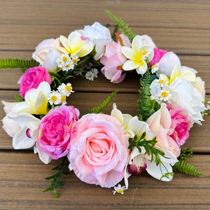 Large Forever Tropical Flower Crown - adjustable floral crown w/ peonies, cymbidium orchids, roses, daisies, plumeria- haku tahitian wedding