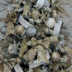 Tree Kit Champagne & Diamonds Christmas- Champagne Tree -Bundle includes ornaments, picks, topper - silver white gold decorate Xmas kit box