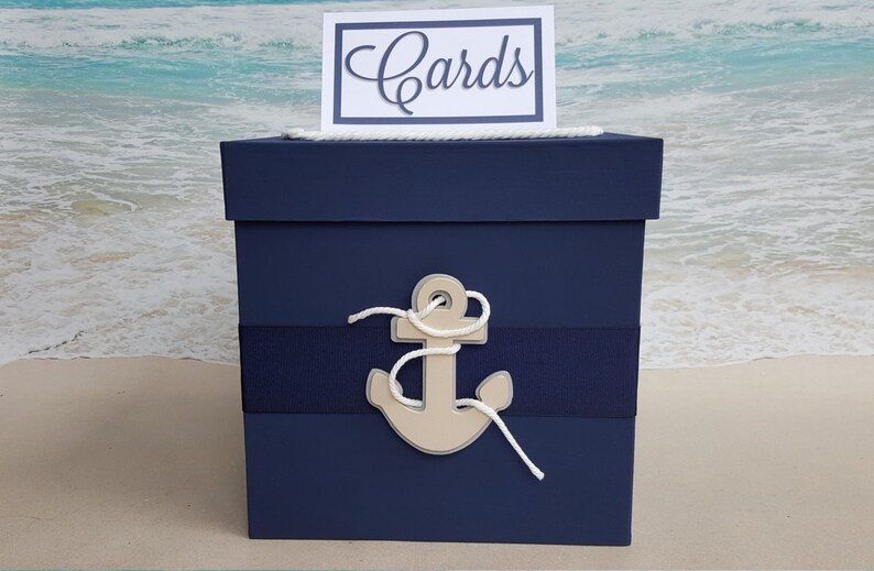 ROPED Nautical Card Box Navy Blue With Anchor your Choice Etsy