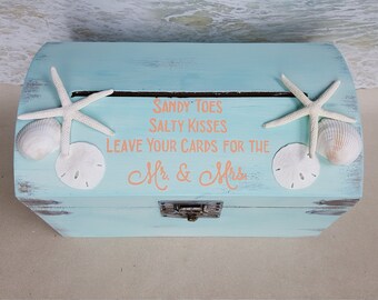 Beach Card Box -Personalized in your choice of colors- Starfish Sand Dollars Shells Money Box Cardbox Wishing Well Chest Cards Wedding