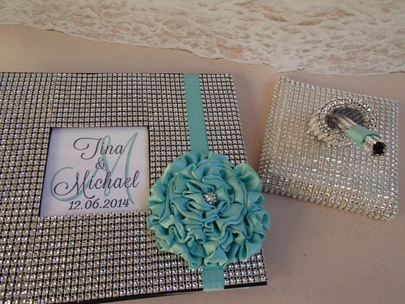 Guestbook Rhinestone Crystal Diamond Gold Bling Guest Book Set Your choice of colors Wedding, Shower, Birthday, Anniversary, etc