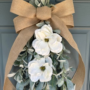 Lambs Ear Farmhouse Teardrop Swag Wreath For Front Door, Wall, Sprng