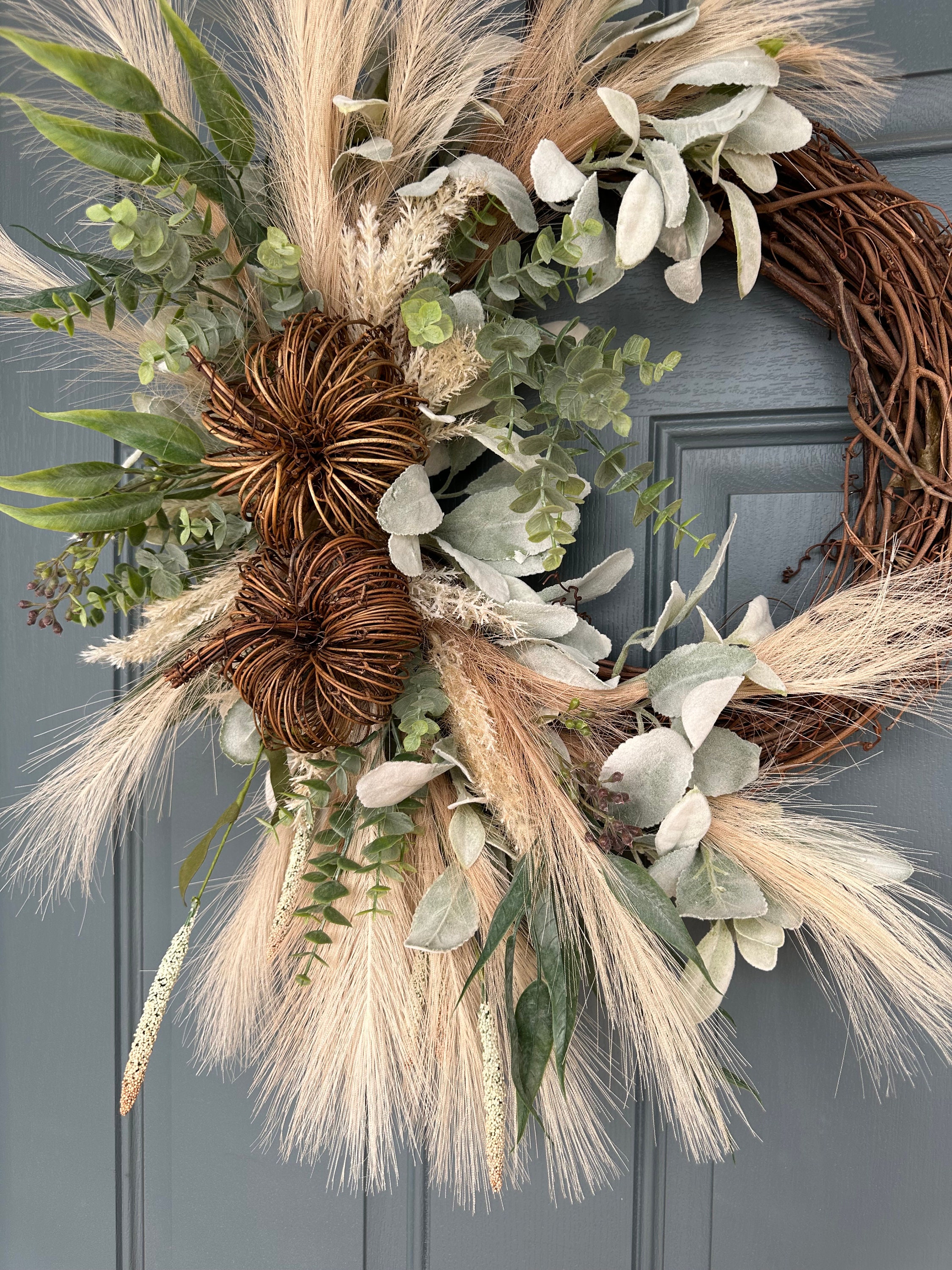 Double Door Fall Boho Wreath, Pumpkin Wreath, Fall Grapevine, Everyday ...
