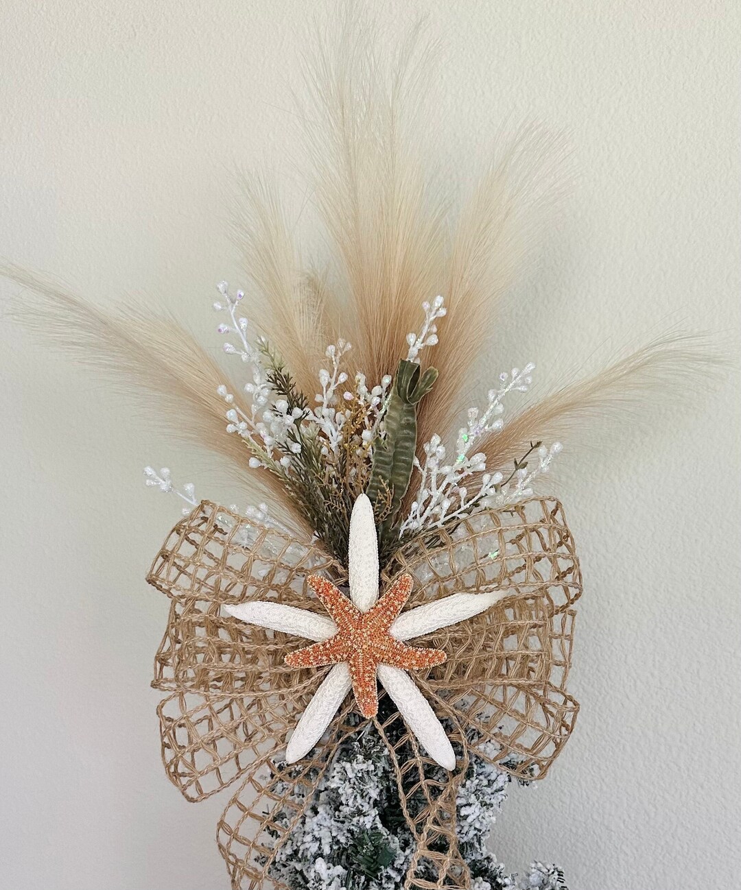 Starfish Tree Topper Pampas Seagrass Starfish Burlap Etsy
