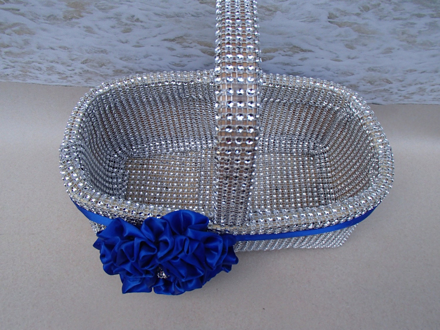 Royal Blue Bling Flower Girl Basket Wedding Rhinestone Etsy