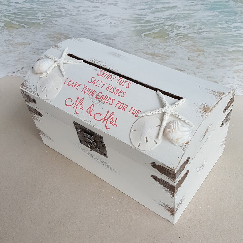 Starfish Sand Dollars Shells Money Box Cardbox Wishing Well Chest Cards Wedding Personalized in your choice of color Sandy Beach Card Box