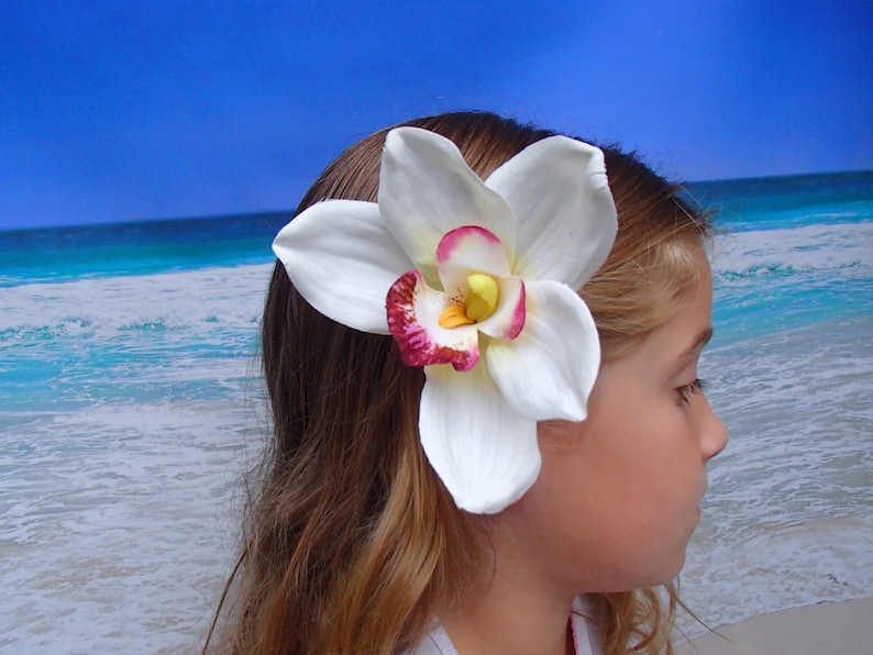 White Orchid Flower Hair Clip Hawaiian Beach Wedding Etsy