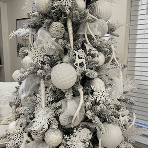 Tree Kit White Christmas - Woodland -Bundle includes ornaments, picks, topper - deer snowy white winter wonderland decorate Xmas kit box all
