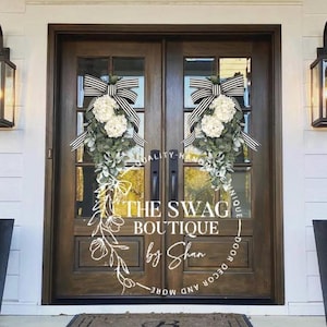 Hydrangea, Eucalyptus & Lamb’s Ear Swag; Magnolia Swag; Double Door Swags; Teardrop Door Hanger Spring Summer Wreath farmhouse double doors