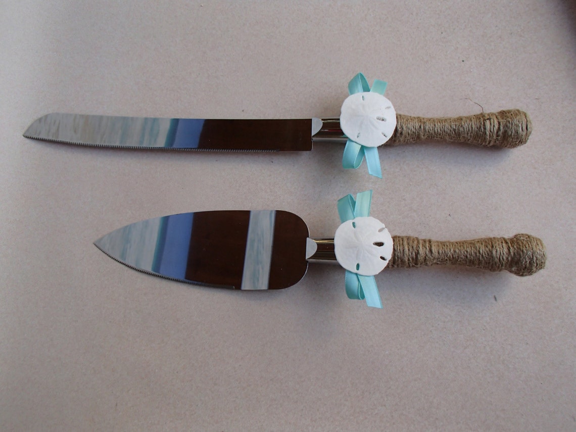Sand Dollar Cake Knife & Server Set Your Choice of Ribbon Etsy