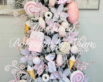 Tree Kit Pink Candy Christmas, Cotton Candy Christmas Tree, Tree Decorations, Candyland Christmas, Candy Christmas, Candies Pink Lollipop