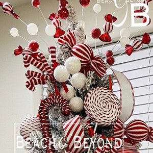 Large Lollipop Candy Christmas Tree Picks - Set Of 4 Peppermint Striped Decorations