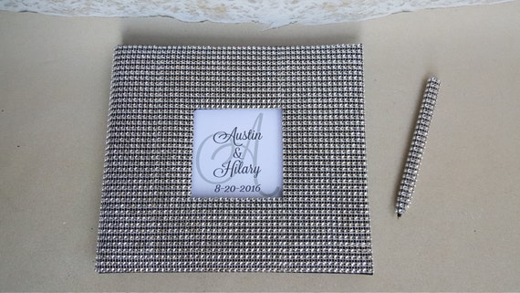 Guestbook Rhinestone Crystal Diamond Gold Bling Guest Book Set Your choice of colors Wedding, Shower, Birthday, Anniversary, etc