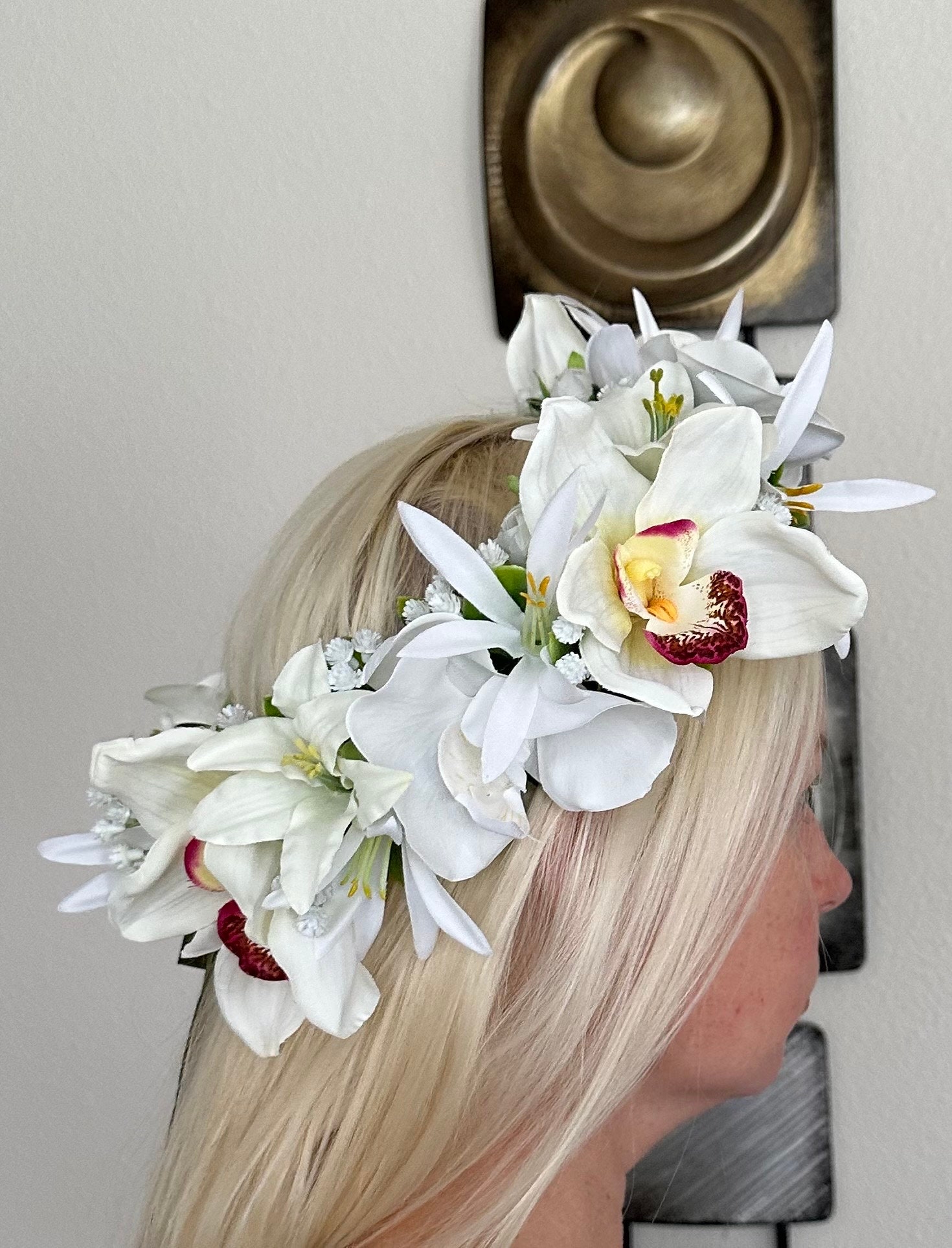 White Tropical Forever Haku - Wedding Flower Crown, Wedding Haku