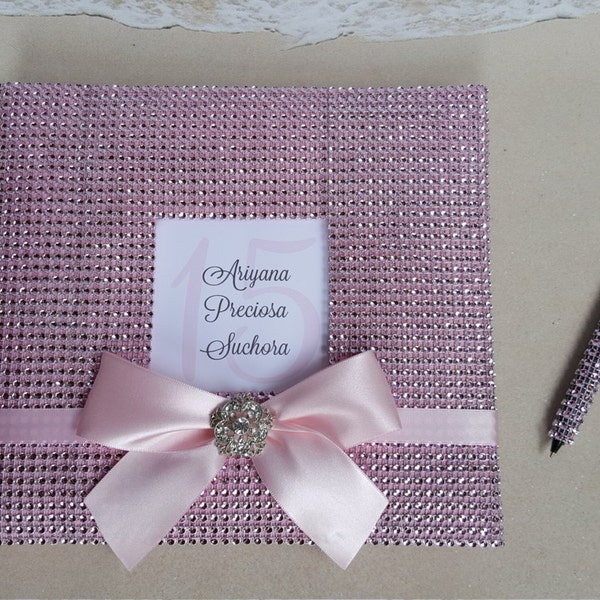 Bling Guest Book Set - Quinceanera 15, Sweet 16, 40 and Fabulous, Etc -  Rhinestone Crystal Diamond -Pink Guestbook mis quince anos 15th