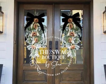 Coffee Peony Swag; Lamb’s Ear, Eucalyptus & Pampas Swag; Large Peony Swag, burlap beige tan green front double door swag farmhouse large