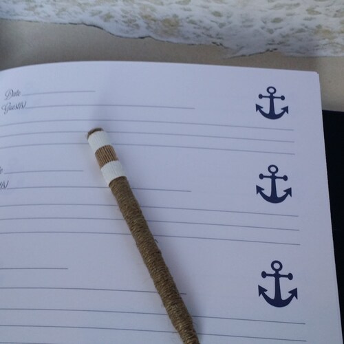 Nautical Guest Book Set shops -(Boat, House, Condo, Cottage, Etc) - Burlap Beach Nautical Coastal Guestbook - Anchor Navy Beach Rental Home Sign