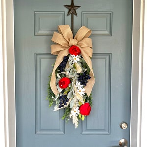 American Farmhouse Swag, Red White & Blue, 4th July Swag, Americana, Spring Decor, Summer Swag, front door swags columns door hanger